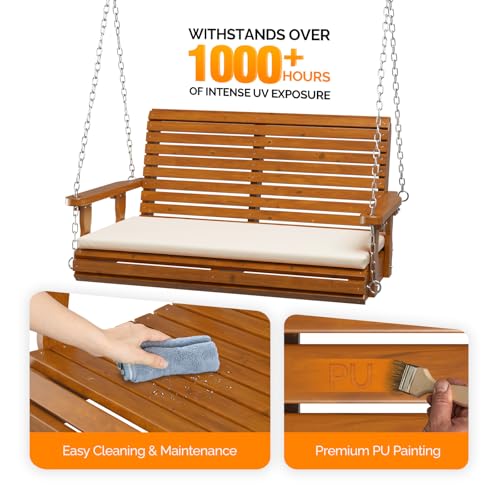 Image of VINGLI 4 FT Heavy Duty Porch Swing with Cushion, 880 LBS Wooden, Brown