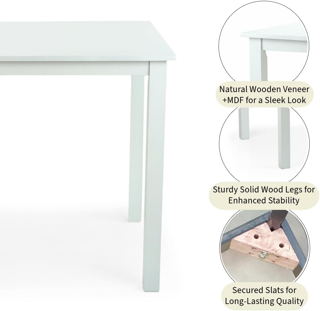 Wickerix Dining Square Kitchen Table Contemporary Design Solid Wooden in White Finish
