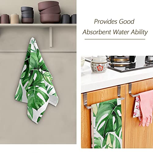Palm Leaves Tropical Hand Towels Set Of 2, Green Monstera Leaf Face Fingertip Towel For Bathroom Soft Absorbent Microfiber Decorative 28X14 In Gym Hotel Spa Yoga Sport #TOP3