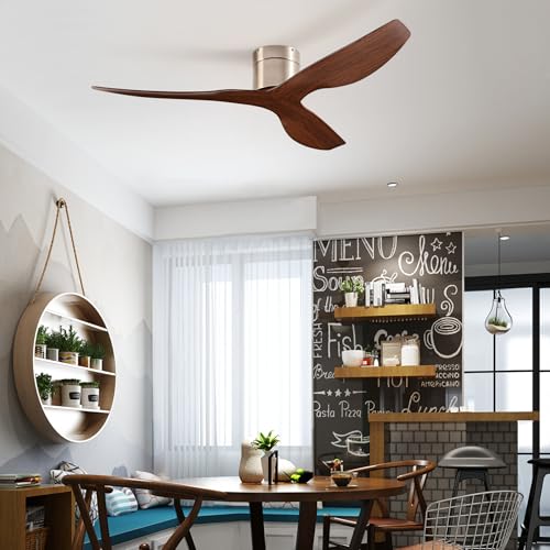 BUENION 52-Inch Ceiling Fan Without Light, Modern Low-Profile Flush Mount Fan with Remote, 6-Speed Reversible Quiet DC Motor,for Balcony, Living Room, Bedroom (No Light) thumbnail 2