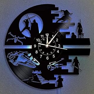 QianZhou-Uk Vinyl Music Record Wall Clock Gift for Science Fiction Film Lovers 12-Inch LED Night Lamp 7 Color Luminous Wall Clock (A-LED)