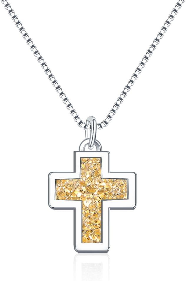 Adabele Natural Druzy Necklace Small Cross Sign Gemstone Pendant 18 inch Sparkly Agate Stone Crystal Women Jewelry Tarnish Resistant Stainless Steel/Gold Plated Chain