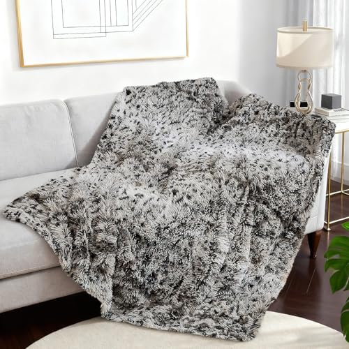 Luxury Cheetah Print Shaggy Plush Throw Blanket Faux Fur Bla