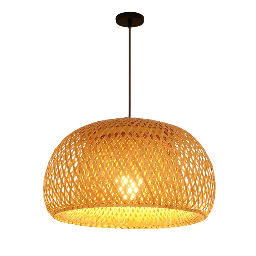 TCHAUSGZOZ 17.7” Hand Woven Rattan Chandelier - Boho Tropical Bamboo Light Fixture for Dining Room, Kitchen Island, and Living(38cm)
