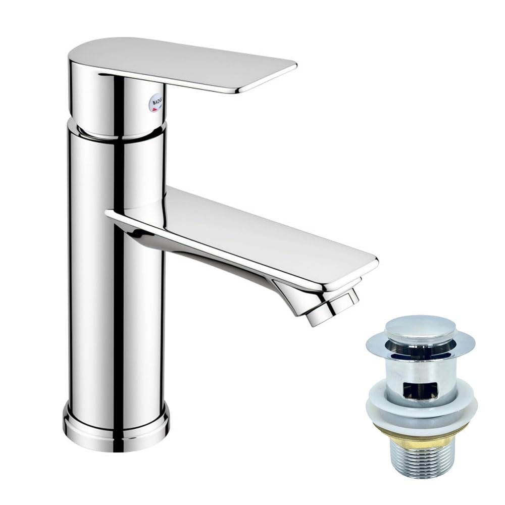Basin Mixer Tap Bathroom Sink Taps Single Lever, Stainless Steel Modern with High-Arc Spout for Traditional Washbasin with Pop up Waste with 2pcs Explosion-Proof Water Inlet Pipes (Flat Handle)