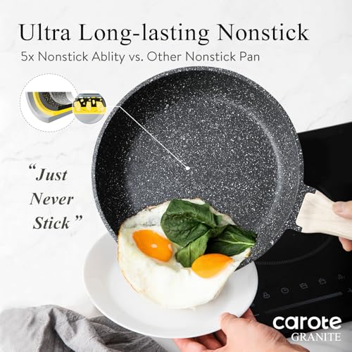 CAROTE Nonstick Frying Pan Skillet,Non Stick Granite Fry Pan Egg Pan Omelet Pans, Stone Cookware Chef's Pan, PFOA Free,Induction Compatible(Classic Granite, 8-Inch)