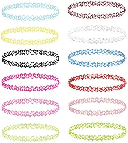 BodyJ4You 12PC Choker Necklace Set | Henna Tattoo 90s Old-School Style | Kids Teens Girls Women | Vibrant Rainbow Black Pink Green Blue Red Clear White Multicolor | Stretch Elastic Jewelry Gift Pack