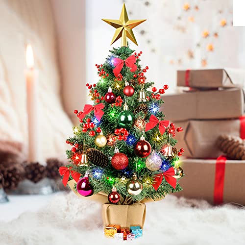 Gudelak 24“ Mini Christmas Tree With Lights And Ornaments, Artificial Small Tabletop Christmas Tree Decor With Christmas Balls, 4 Color Lights, Gift Box For Home Indoor Christmas Decorations #TOP6