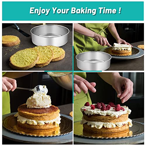 Image of TeamFar Round Cake Pans, 9''x3'' Stainless Steel Deep Tier Baking Cake Pan for Wedding Birthday Party, Non-Toxic & Heavy Duty, Straight & Deep Wall, Mirror Finish & Dishwasher Safe - Set of 2