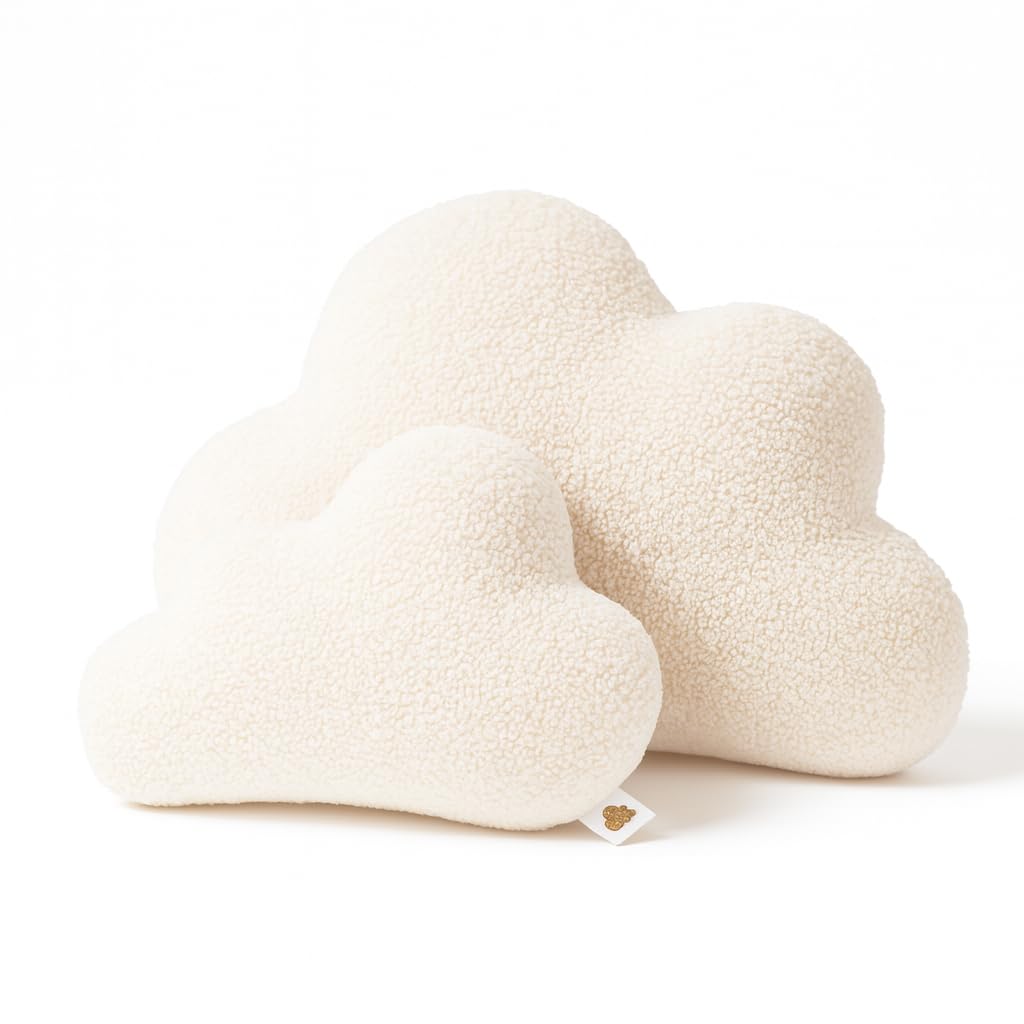 DEKOKISSEN Boucle Kuschelkissen Wolke XXL GROß 60x35 cm, Flauschiges Deko Kissen Wolkenform Geschenk für Baby & Kinderzimmer Weihnachten Mädchen & Jungen Babyshower beige Creme