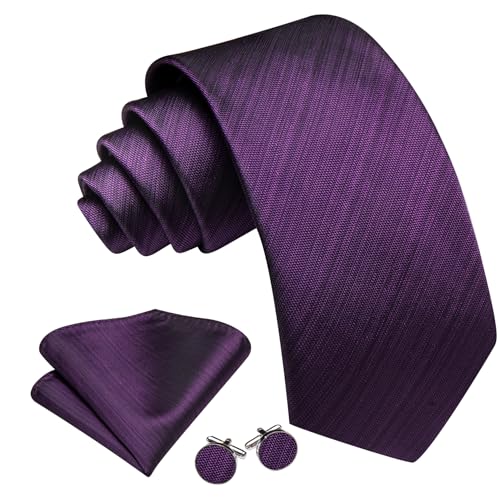 Image of Barry.Wang Plain Men Silk Ties Extra Long Satin Necktie for Wedding Business Handkerchief Cufflinks Set Solid Colors