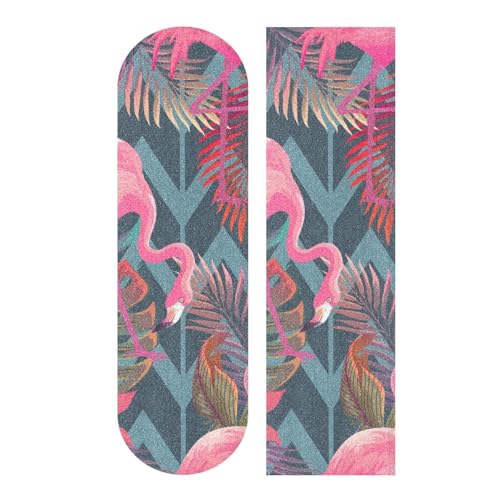 ALAZA Flamingo Pink Bird Tropical Plant Palm Leaves Skateboard Grip Tape Sheets 44