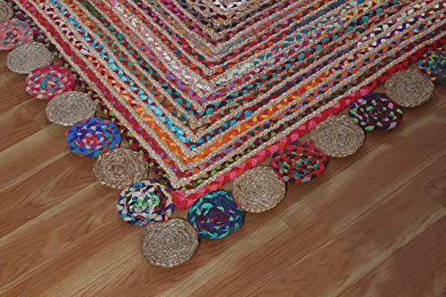 Casavani 100% Eco-Friendly Hand Braided Rug Geometric Multipurpose Multicolor Chindi Cotton & Jute Rug Best Uses For Indoor Room Decor Carpet,Hallway Enterway & Purch 3X5 4X6 10X16 Feet #TOP6