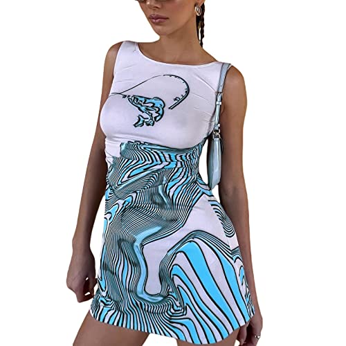 Sdghg LZM-HB-3E2-KPDJRA2 Women Tank Dresses Summer Graphic Print Sleeveless Mini Dress Slim Fit Short Dress Fashion Streetwear cover