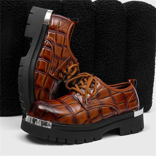 Men's Leather Lace-Up Chunky Platform Dress Oxfords Shoe Metal Accents Round Toe Wingtip Brogue Derby Shoes for Business Work Office4
