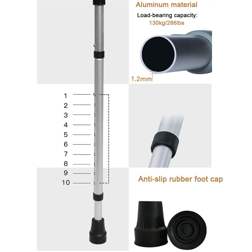 Muletas del Antebrazo para Adultos, Bastones de Aluminio Médico Plegable, Mango Ergonómico, 10 Altura Ajustable, Altura Aplicable: 140~190 Cm (Color : Silver, Size : 1 Count)