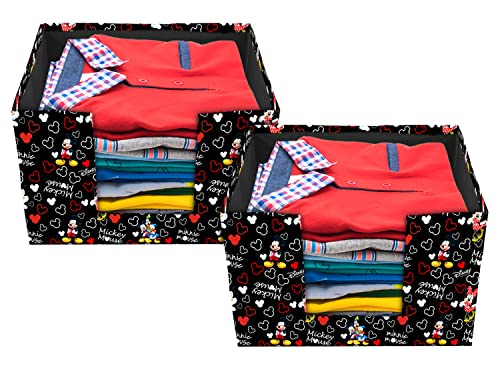 Image of Kuber Industries Non-Woven Mickey Mouse Print Foldable Shirt Stacker /Wardrobe Organizer For Shirts, Sarees, Lehengas With Handle Pack of 2 (Black)