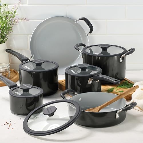 Image of Tramontina Ceramic Non Stick 11-Piece Nesting Pots and Pans Set - Dark Gray