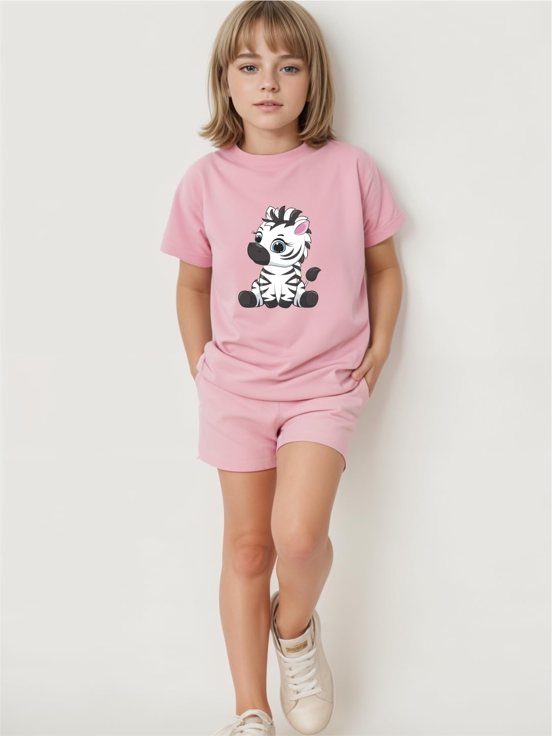 minicult kids Cotton Shorts with matching Tshirt Coord clothing set with cute Prints (Pink Zebra)(6-9 MTS) - Image 4 thumbnail