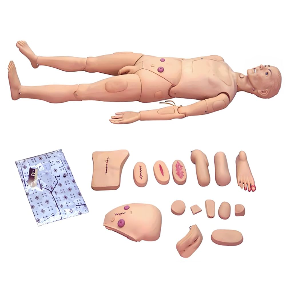 Modèle de mannequin de formation infirmière avec 15 modules, modèle d'enseignement des traumatismes avec combinaison de patient, modèle humain anatomique pour soins des plaies masculines
