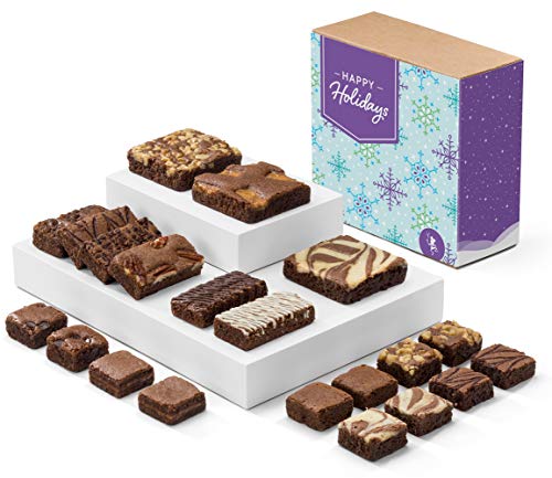 Fairytale Brownies Happy Holidays Medley Individually Wrapped Gourmet Chocolate Food Gift Basket – Full-Size, Snack-Size and Bite-Size Brownies – 21 Pieces – Item CH321