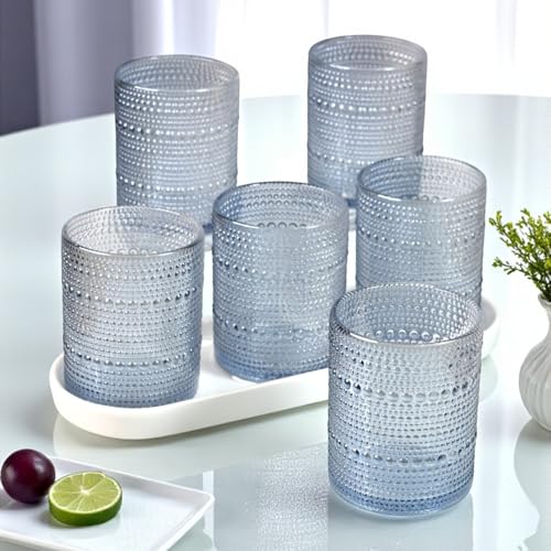 Image of Kookee Jupiter Vintage Hobnail Bubble Glass Double Old Fashioned Whiskey Tumblers | Cocktail Drinking Glasses for Dinner Parties | Set of 6 | 300ml (12223)