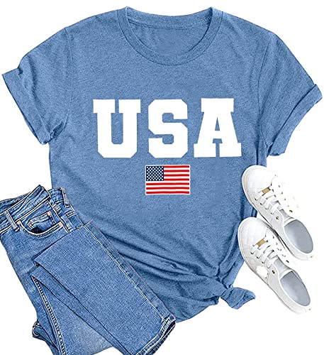 VVNTY American Flag Heart Shirt Women - Patriotic 4th Of July Graphic Tee, Light Gray, Large