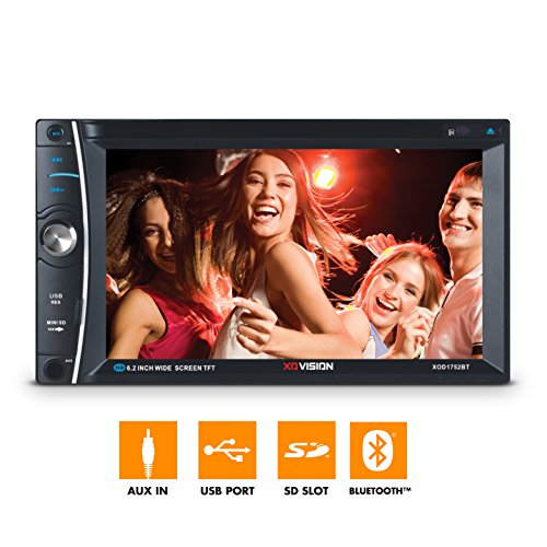 XO Vision 6.2" Car Stereo Receiver | Double DIN Digital LCD Touchscreen System, Bluetooth, DVD Player | Wireless Remote Control With Rear View Camera
