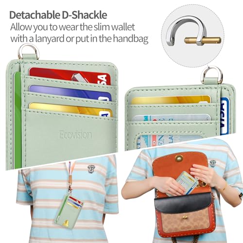 Image of Slim Minimalist Front Pocket Wallet, RFID Blocking Credit Card Holder Wallet with Detachable D-Shackle for Men Women, Cowhide Matcha Green, small, Minimalist