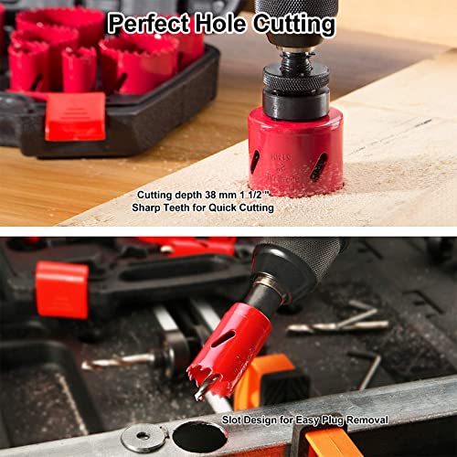 Ecotown 23-Piece Bi-Metal Hole Saw Kit - M42 High-Speed Steel Cutter Set (3/4" / 19mm to 3" / 76mm) for Soft Metal, Plywood, PVC, Plastic and Soft Aluminum- Heavy Duty Deep Hole Cutter Set 2 Ecotown 23-Piece Bi-Metal Hole Saw Kit - M42 High-Speed Steel Cutter Set (3/4" / 19mm to 3" / 76mm) for Soft Metal, Plywood, PVC, Plastic and Soft Aluminum- Heavy Duty Deep Hole Cutter Set - Image 2