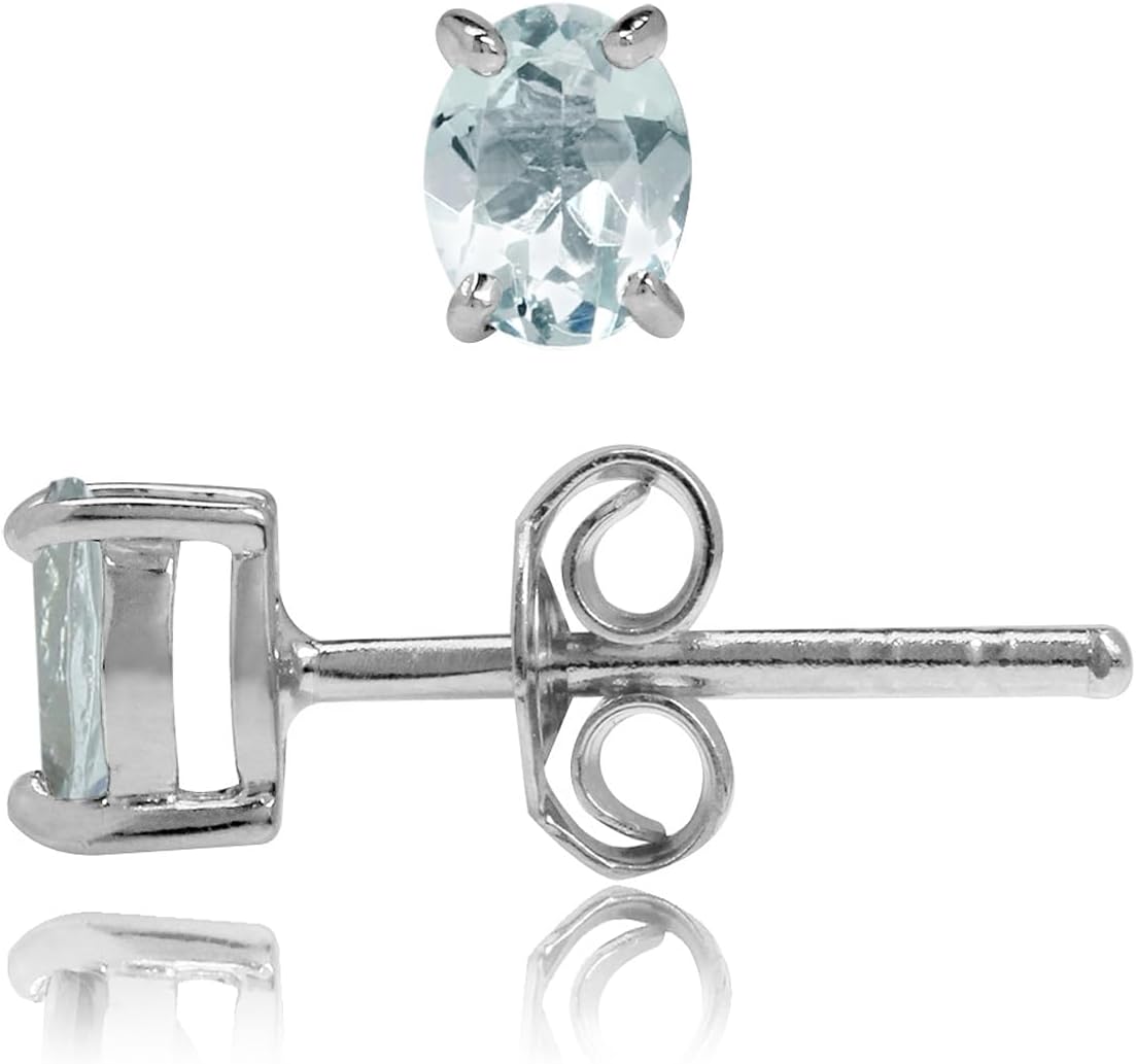 Silvershake 5X4mm Petite Oval Shape Birthstone Gemstones White Gold Plated or Yellow Gold Plated 925 Sterling Silver Stud Earrings Jewelry for Women or Teens First or Second Hole Piercing