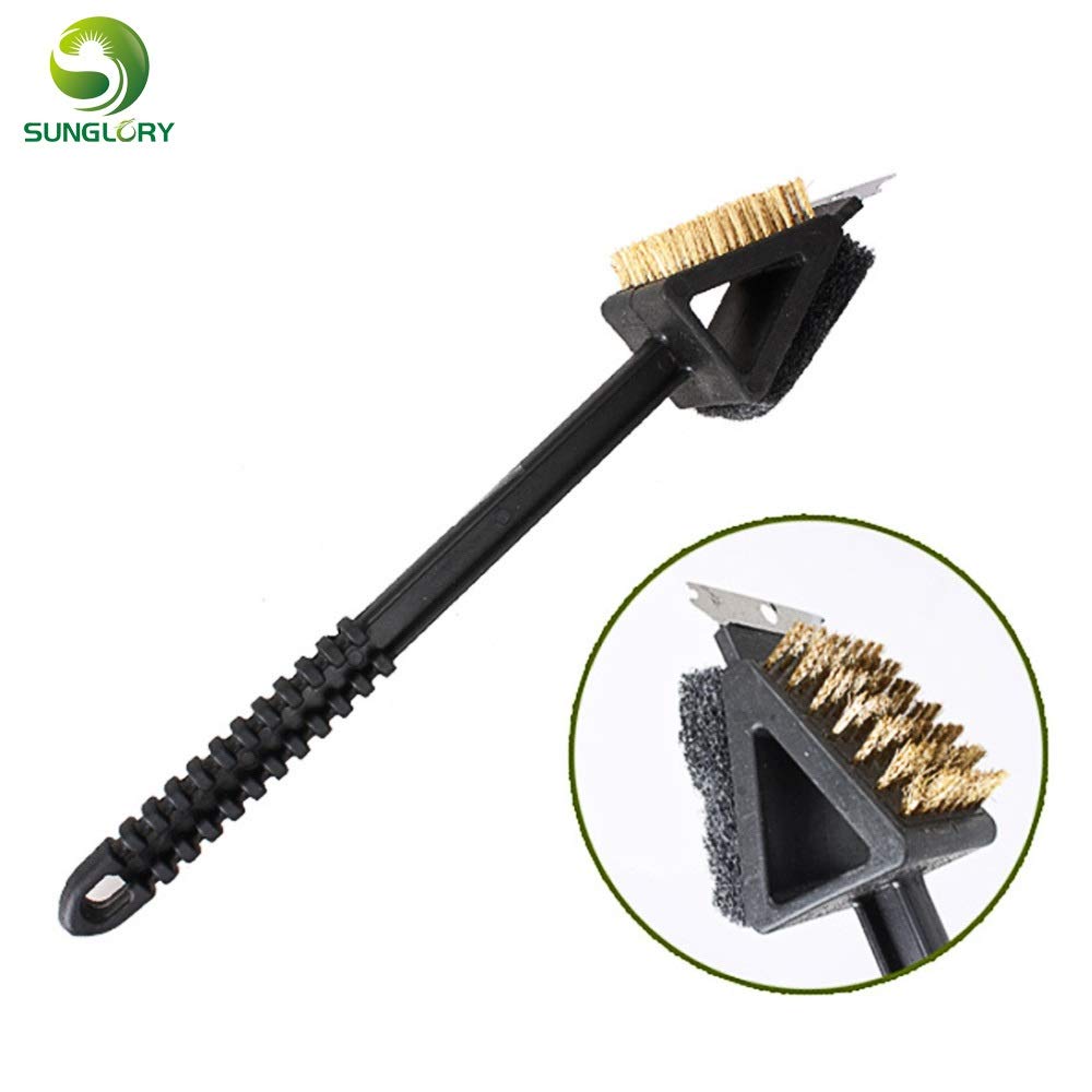 Grill Pennello e raschietto 3 in 1 filo di rame griglia del BBQ della spazzola con il raschietto manico lungo in acciaio inossidabile Griglia for barbecue Forno pulizia Attrezzi BBQ Brush Cleaner