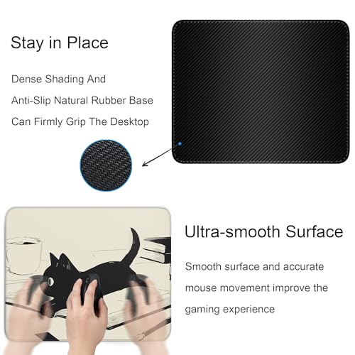 Xsxxsc Cute Black Cat Mouse Pad,Kawaii Anime Cat Mouse Pads For Wireless Mouse Desk Accessories,10 Inchx8 Inch Travel Mousepad With Non-Slip Rubber Base thumb #4