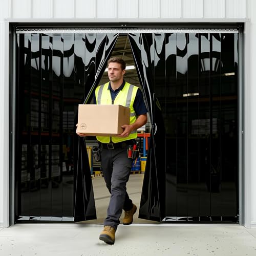 Acepunch 5x7' Black PVC Curtains Strips Kit - 60" Width x 83.8" Height Opaque PVC Curtains, Heavy Duty, Waterproof, Insulation for Warehouse, Freezer, Garage AP1173