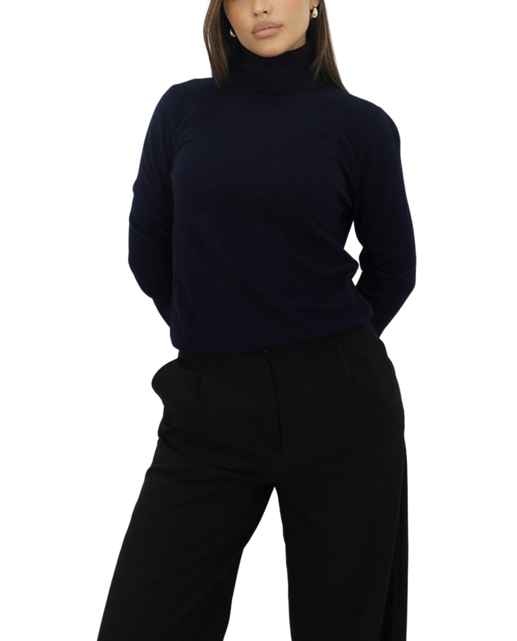 Win's Women's Wool and Cashmere Turtleneck Sweater, Made in Italy, Navy blue, L
