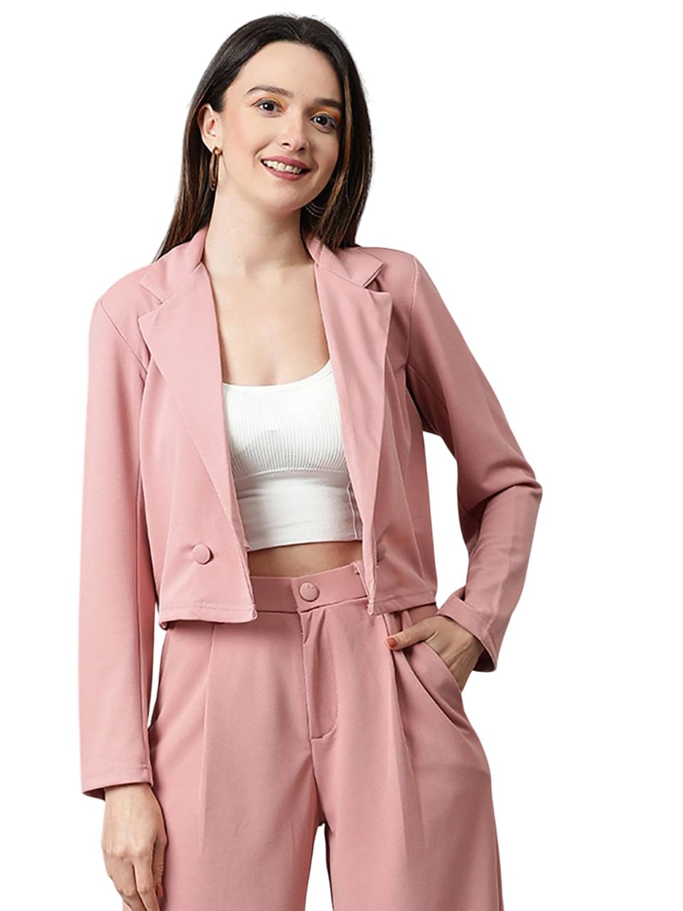 kotty Women's Solid Single Breasted Casual Blazer Light Pink-picture-43