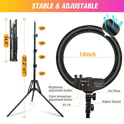 Image of Ring Light with Tripod Stand, Yesker 14 Inch LED Ringlight Kit with Phone Holder Adjustable Color Temperature Circle Lighting, Led Photo Beauty Ring Lights for Camera for Vlog, Makeup, Video Shooting