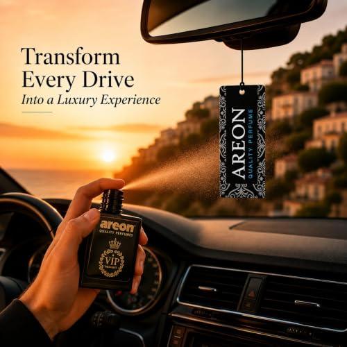 Image of AREON Black King Gold Car Perfume Spray - 1.7 Fl Oz Glass Bottle Air Freshener - Long-Lasting Fragrance for Car Interior - Premium Auto Air Freshener - Elegant Scent (50ml)