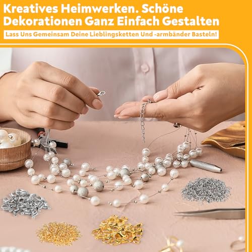 Doxiru 400-teiliges Armbandverschluss-Set, 200 Armbandverschlüsse und 200 Biegeringe für selbstgemachte Armbänder, Halsketten, Anhänger, Kunsthandwerk, Schmuckherstellung (Silber)