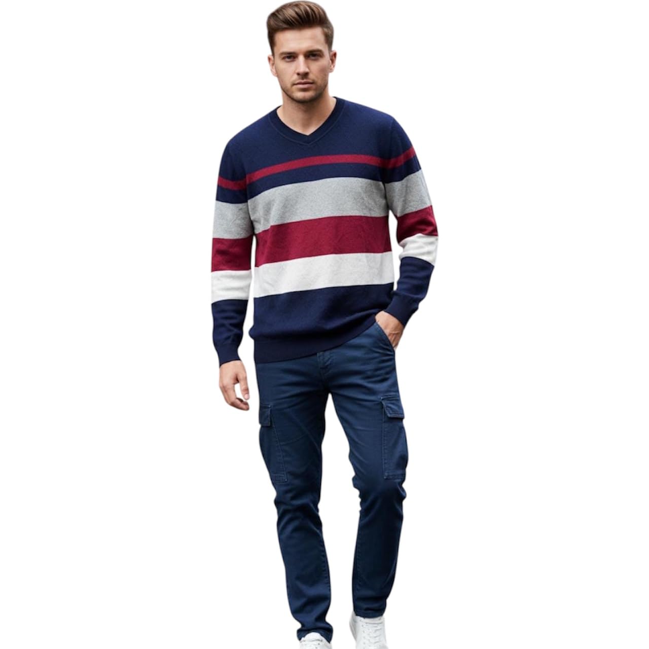 Men's Winter Sweater Cotton Blend Medium Round Neck Warm Casual Knit Pullover-picture-37