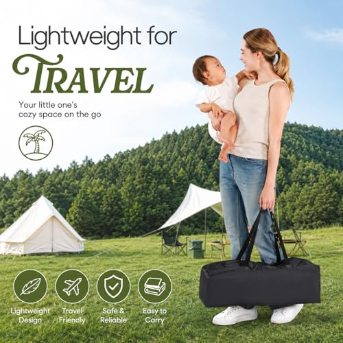 Image of Pamo Babe Compact Pack and Play - Portable Crib for Baby, Lightweight Foldable Travel Playard with Mattress Pad & Carry Bag, Safe Breathable Travel Bed for Home, Trips & Family Visits, Black