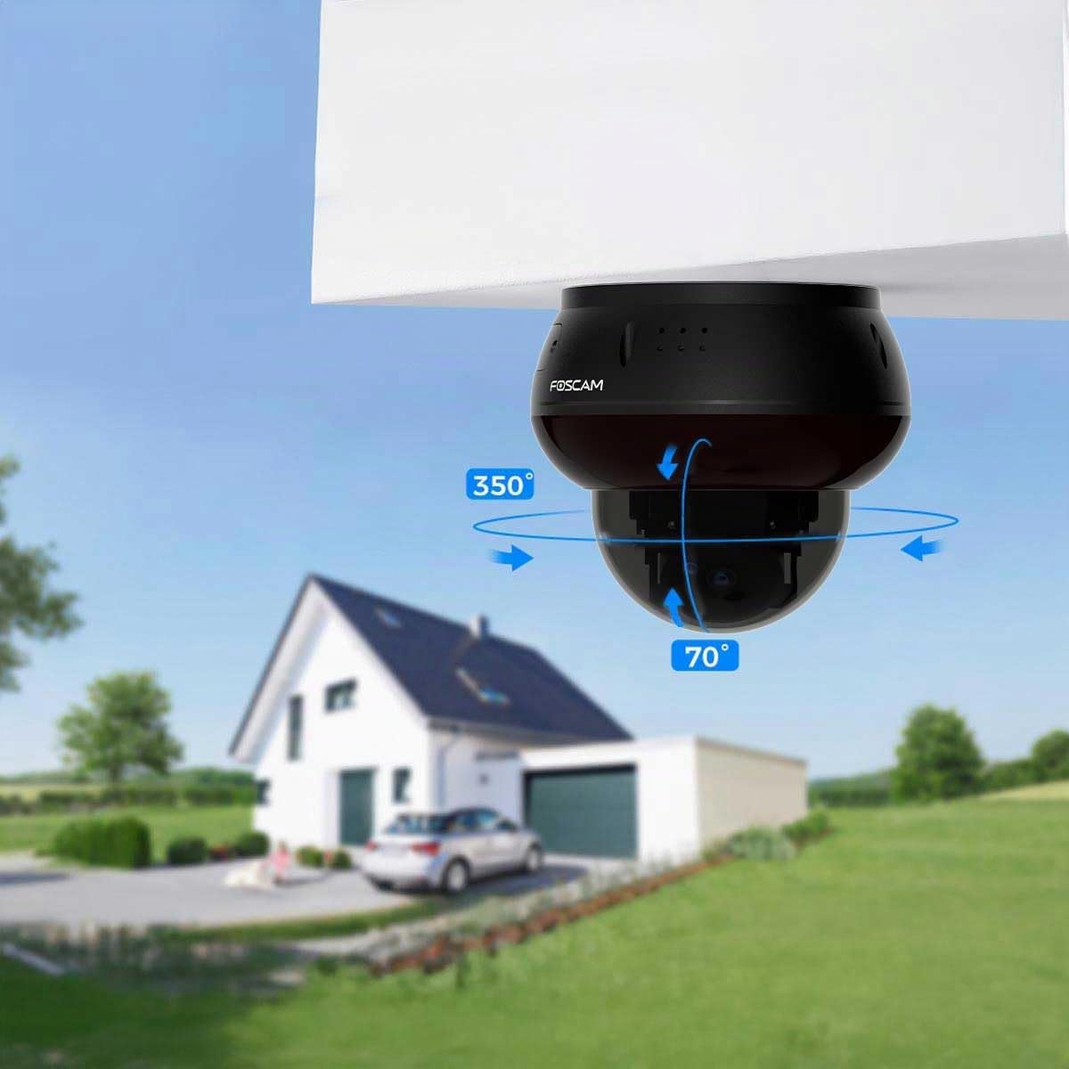 Foscam D8ET 4K 8 MP PoE IP Dome Überwachungskamera mit motorisierter PT-Funktion, KI-Personen- und Fahrzeugerkennung, IK10 Vandalismus-Schutz (schwarz)