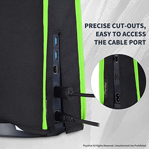 Playvital Black Nylon Dust Cover For Ps5, Soft Neat Lining Dust Guard For Ps5 Console, Anti Scratch Waterproof Cover Sleeve For Ps5 Console Digital Edition & Disc Edition - Neon Green Trim #TOP3