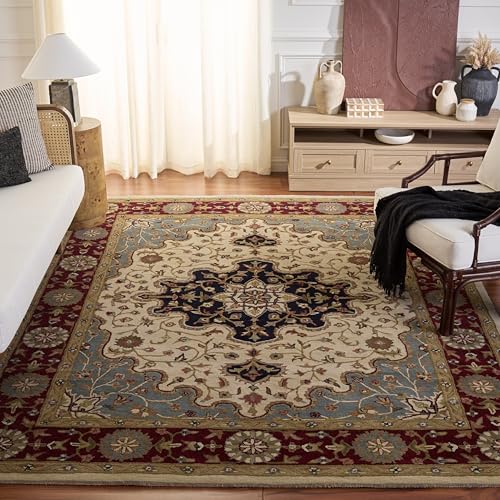 SAFAVIEH Heritage Collection Area Rug - 9'6" x 13'6", Ivory & Red, Handmade Traditional Oriental Wool, Ideal for High Traffic Areas in Living Room, Bedroom (HG760A)
