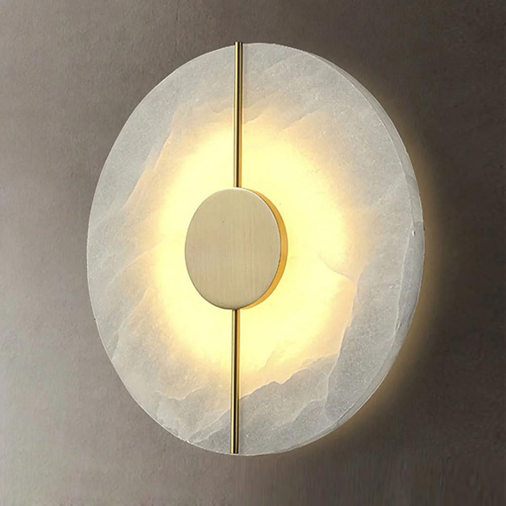 ZGDHWCR Modern Minimalist Alabaster Wall Sconce, 7W LED Marble Wall Lamp, 7.8in Round Wall Light, Bedroom Living Room Dining Room Wall-Mounted Decorative Lighting Fixtures