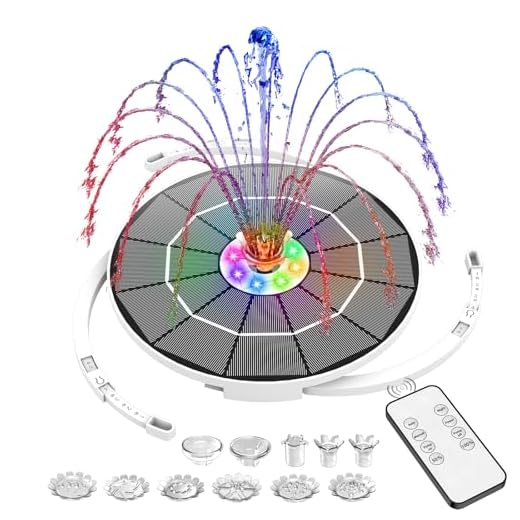 AISITIN 3.5W LED Solar Springbrunnen für Außen mit Fernbedienung, 2025 Buntes LED Solar Teichpumpe mit 3000 mAh Batterie, Solarbrunnen für Draussen mit 8 Fontänenstile Wasserpumpe für Garten,Vogelbad