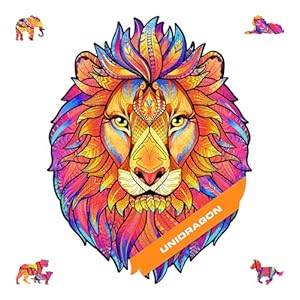 UNIDRAGON Original Wooden Jigsaw Puzzles – Mysterious Lion, 106 Pieces, Small Size 7.5″x9.5″, Beautiful Gift Package, Unique Shape Best Gift for Adults and Kids