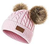 Yixda Baby Kids Winter Mütze Mädchen Jungen Warm Fellbommel Beanie Hüte (Rosa)