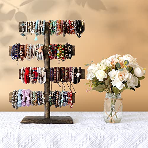 LadyRosian 4 Tier Wooden Display Jewelry Accessory Stand Jewelry Bracelet Holder Bangle Watch Necklace Storage Jewelry Holder Stand Display Organizer (Brown-4 layers) - Thumbnail 6