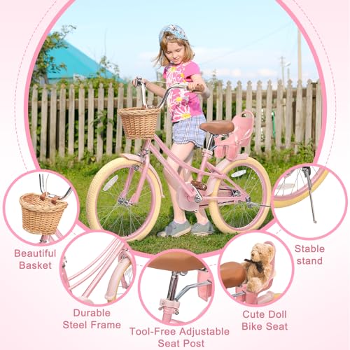 Image of Glaf Girls Bike Bicycle for 2-12 Years Old 12 14 16 20 inch Kids Toddler Bike with Training Wheels and Basket,Doll Seat, Kids Bike Bicycle for Gift